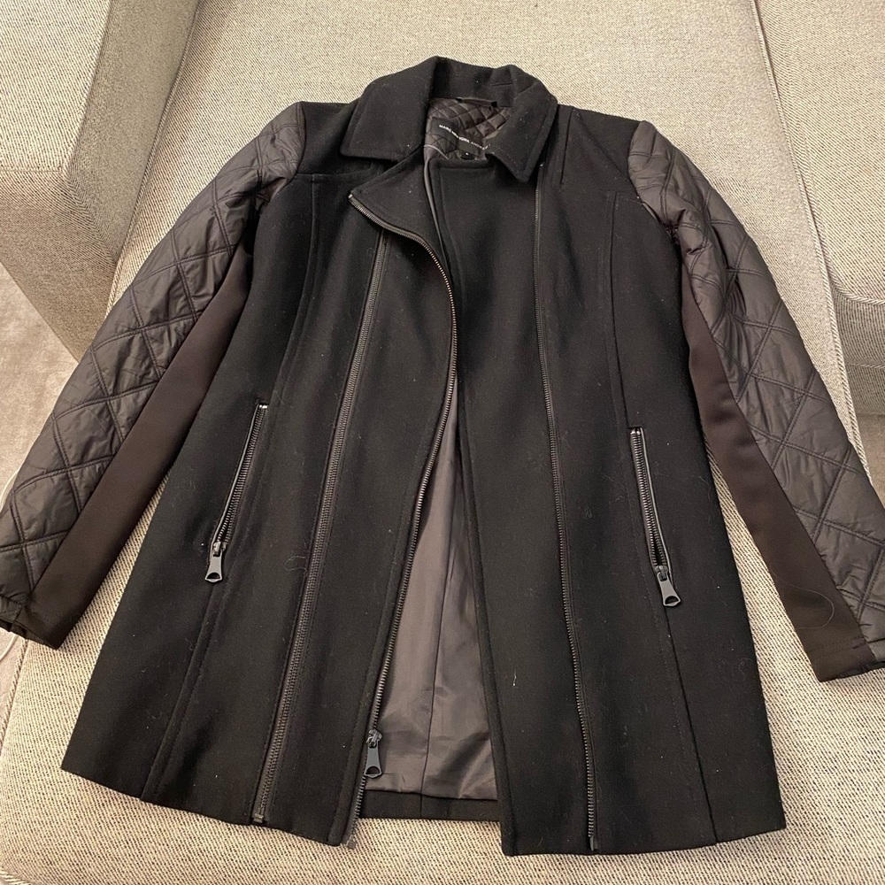 Andrew Marc Marc New York Elena Black Wool Quilted Sleeve Winter Coat